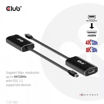 CLUB3D Mini DisplayPort 1.4 σε HDMI 4K120Hz με DSC1.2 ενεργός προσαρμογέας αρσενικό/θηλυκό