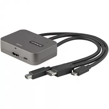 StarTech.com Προσαρμογέας 3 σε 1 πολλαπλών θυρών σε HDMI - μετατροπέας 4K 60Hz USB-C, HDMI ή Mini DisplayPort σε HDMI για αίθουσες συνεδριάσεων - ψηφιακός προσαρμογέας AV βίντεο για σύνδεση οθόνης/display HDMI