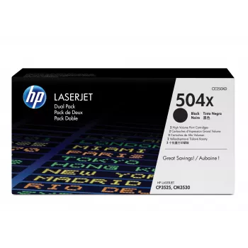 HP 504X Συσκευασία 2 τεμ. Μεγάλης απόδοσης Μαύρα Γνήσια δοχεία τόνερ LaserJet