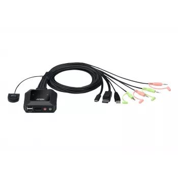 ATEN 2-Port USB-C DisplayPort Hybrid Cable KVM Switch, 4096 x 2160 Pixel, 4K Ultra HD, 0,74 W, μαύρο