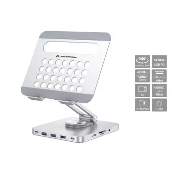Conceptronic DONN26G, Ασημί, Tablet, Βάση πολυμέσων, Αλουμίνιο, 100 W, MicroSD (TransFlash), SD, SDHC, SDXC