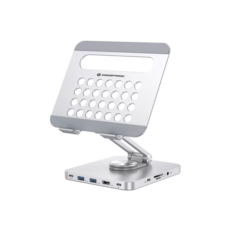Conceptronic DONN26G, Ασημί, Tablet, Βάση πολυμέσων, Αλουμίνιο, 100 W, MicroSD (TransFlash), SD, SDHC, SDXC