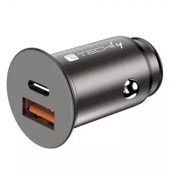 Techly μίνι φορτιστής αυτοκινήτου USB-A και USB-C Quick Charge 3.0 38W σε μαύρο μέταλλο