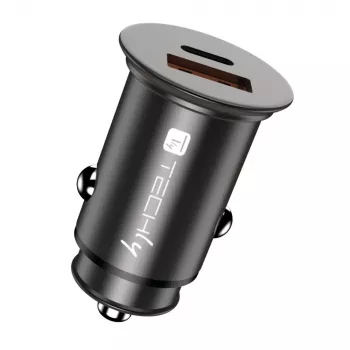 Techly μίνι φορτιστής αυτοκινήτου USB-A και USB-C Quick Charge 3.0 38W σε μαύρο μέταλλο