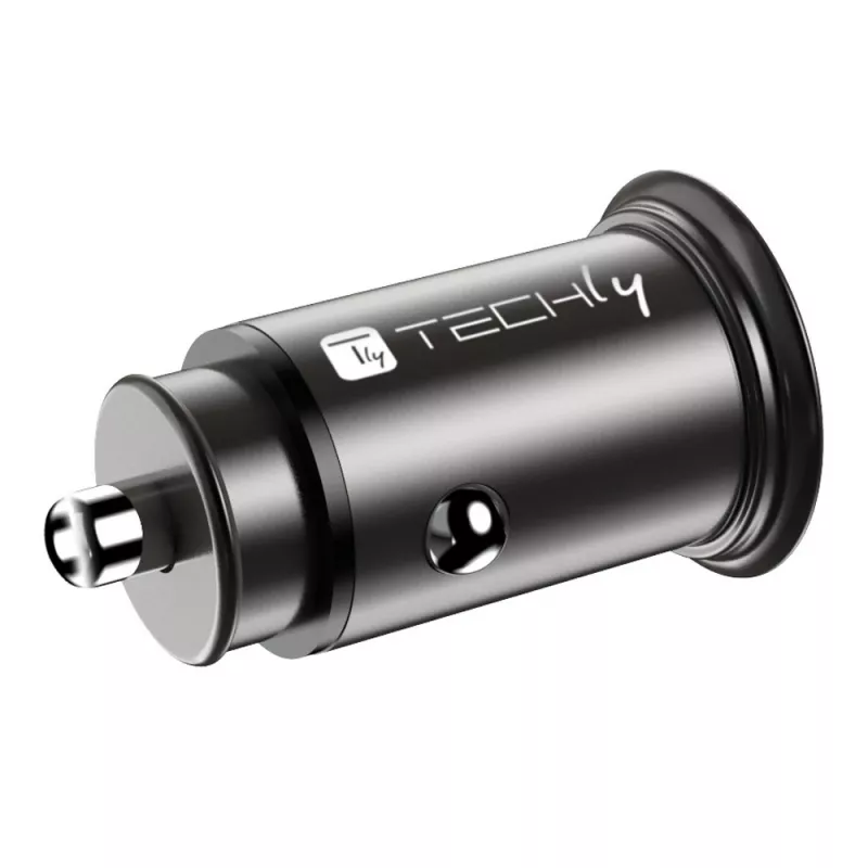 Techly μίνι φορτιστής αυτοκινήτου USB-A και USB-C Quick Charge 3.0 38W σε μαύρο μέταλλο