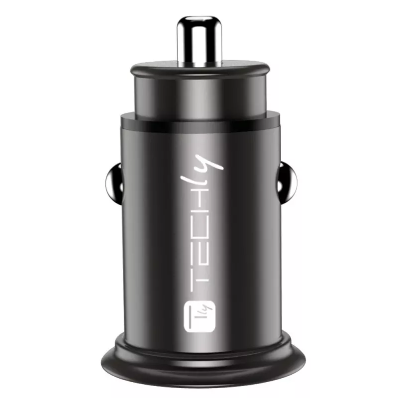 Techly μίνι φορτιστής αυτοκινήτου USB-A και USB-C Quick Charge 3.0 38W σε μαύρο μέταλλο