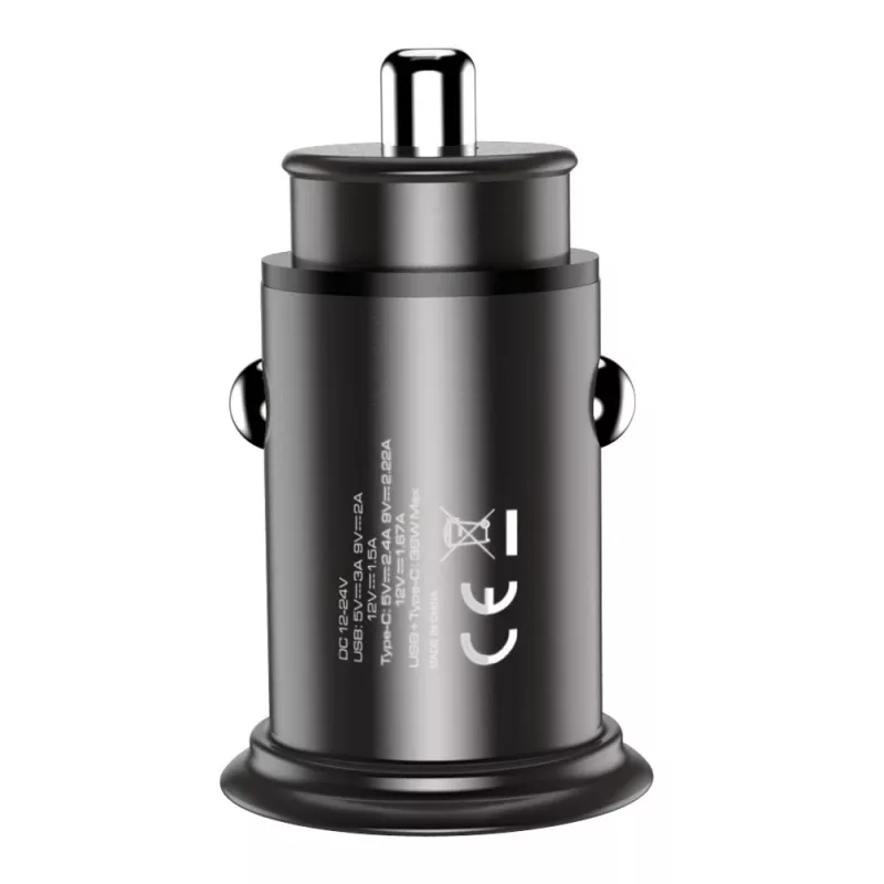 Techly μίνι φορτιστής αυτοκινήτου USB-A και USB-C Quick Charge 3.0 38W σε μαύρο μέταλλο