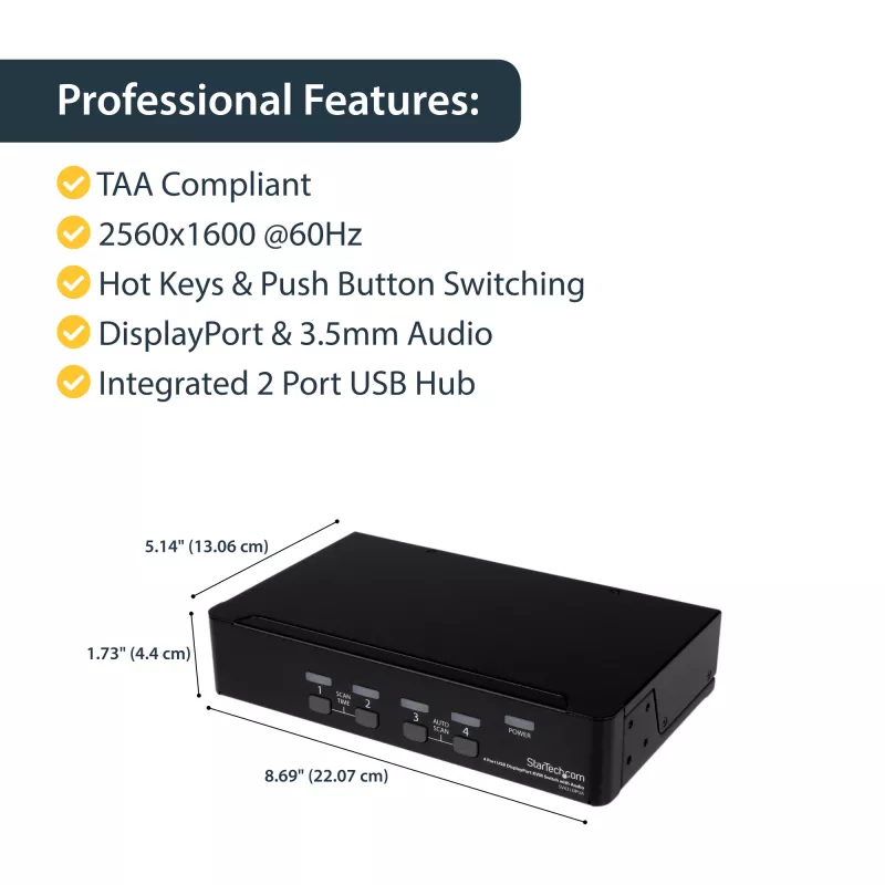 StarTech.com διακόπτης KVM USB DisplayPort 4 θυρών με ήχο, 3840 x 2400 pixel, μαύρο