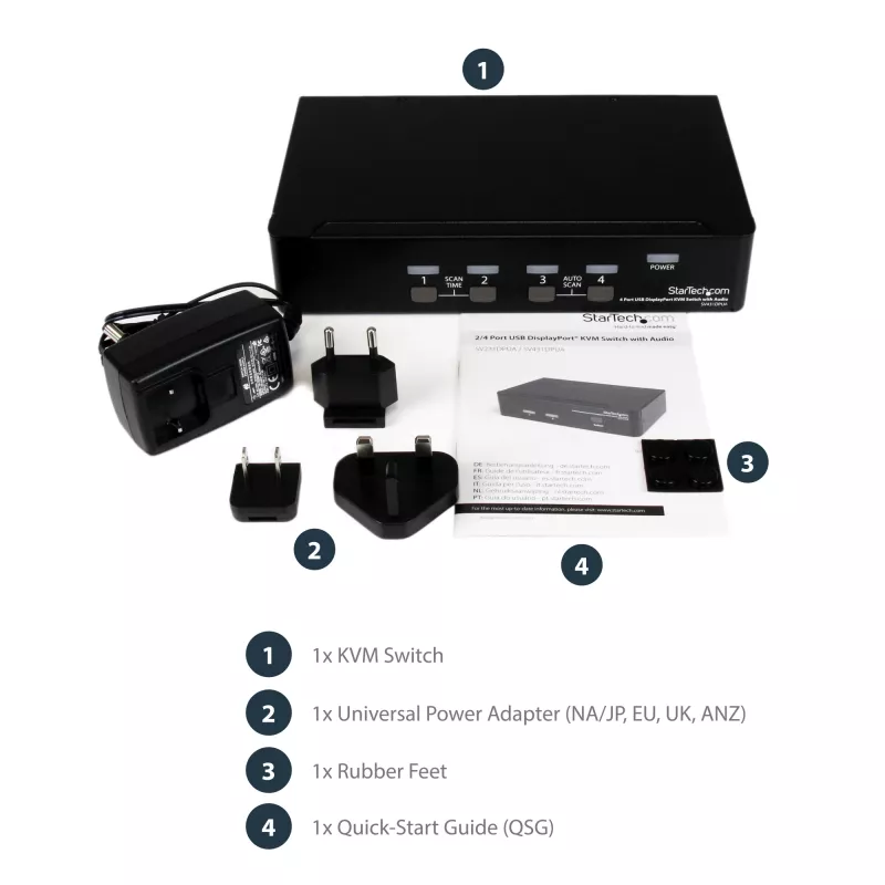 StarTech.com διακόπτης KVM USB DisplayPort 4 θυρών με ήχο, 3840 x 2400 pixel, μαύρο