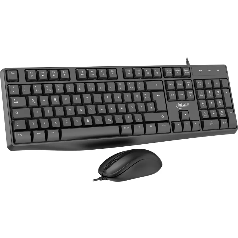 InLine Basic Desktop II, Σετ πληκτρολογίου-ποντικιού, Καλώδιο USB, Standard DE-Layout