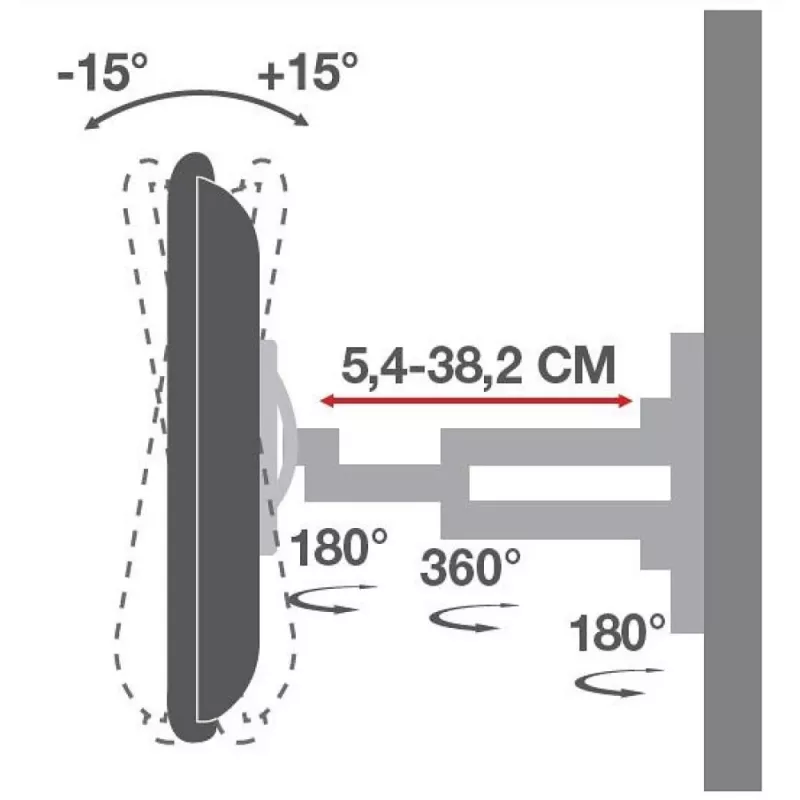 Techly Βάση τοίχου για LCD LED 19-37'' με κλίση 2 αρθρώσεις Μαύρο ICA-LCD 2923B