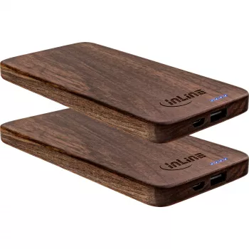 InLine 01478D USB Powerbank 5000 mAh Καρυδιά, Ένδειξη LED, Συσκευασία 2 τεμ.