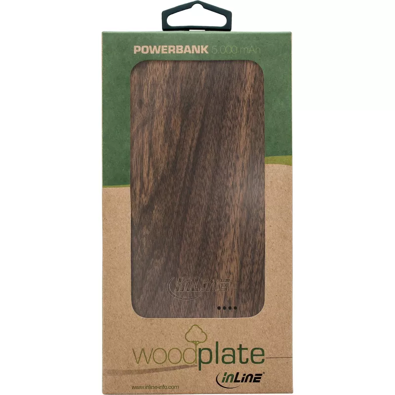 InLine woodplate, USB PowerBank 5.000mAh, με LED, Καρυδιά