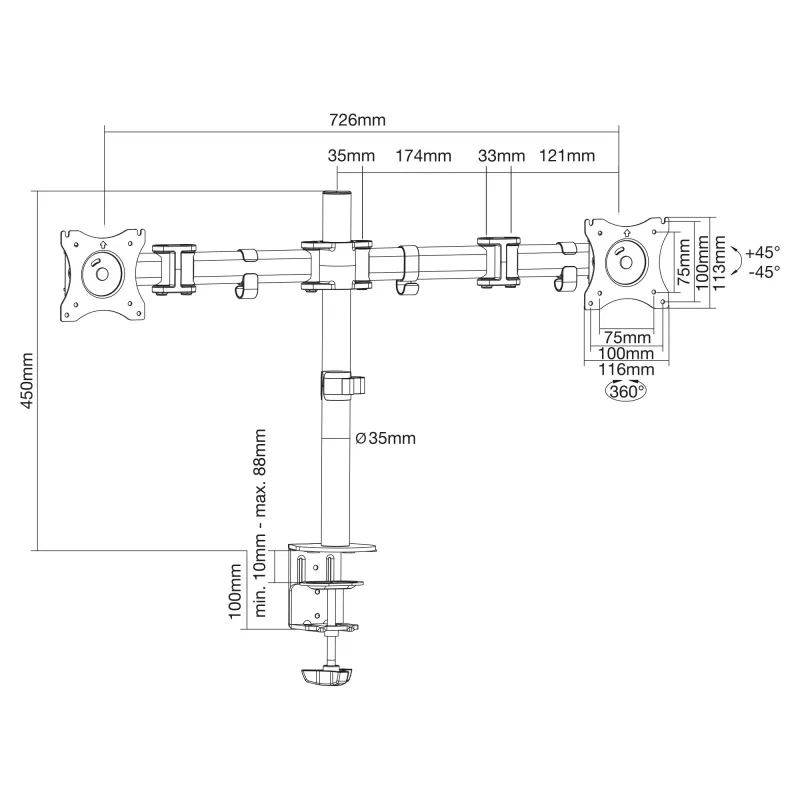 InLine βάση γραφείου, για 2x TFT/LCD/LED έως 68 cm (27 ίντσες), μέγ. 2x8 kg
