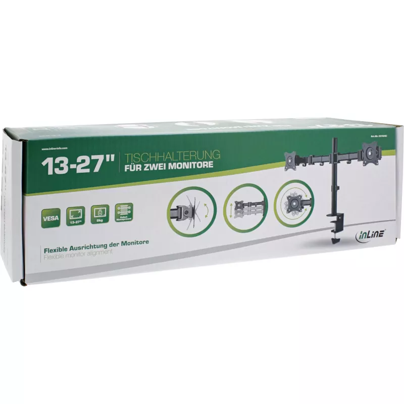 InLine βάση γραφείου, για 2x TFT/LCD/LED έως 68 cm (27 ίντσες), μέγ. 2x8 kg