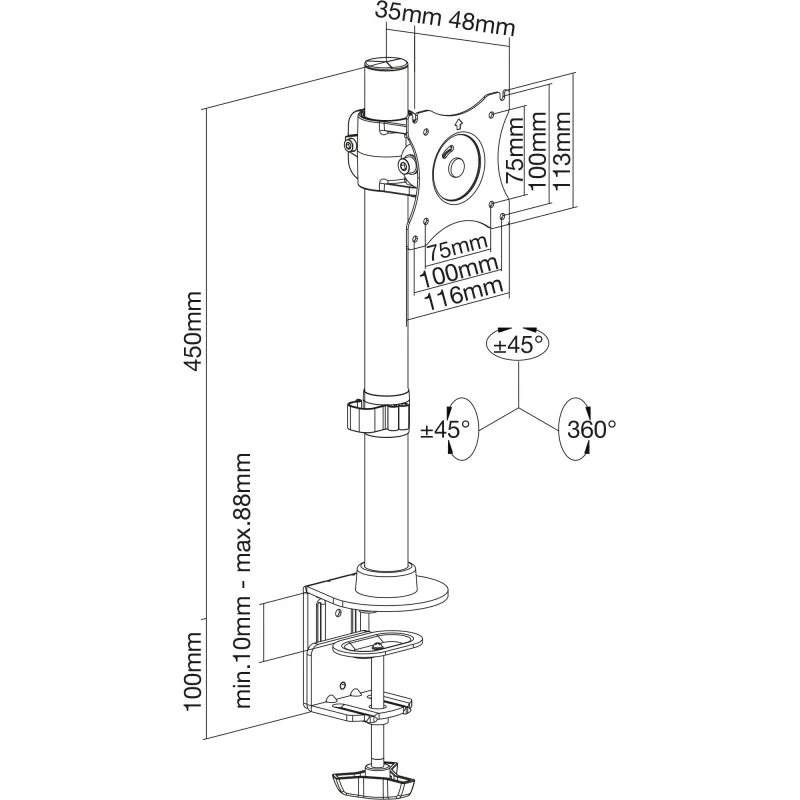 InLine βάση γραφείου για TV/LED/TFT οθόνη έως 69 cm (27 ίντσες), μέγ. 10 kg