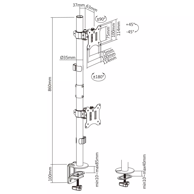 InLine βάση γραφείου για 2x TV/LED/TFT οθόνη έως 81cm 32 ίντσες μέγ. 9kg