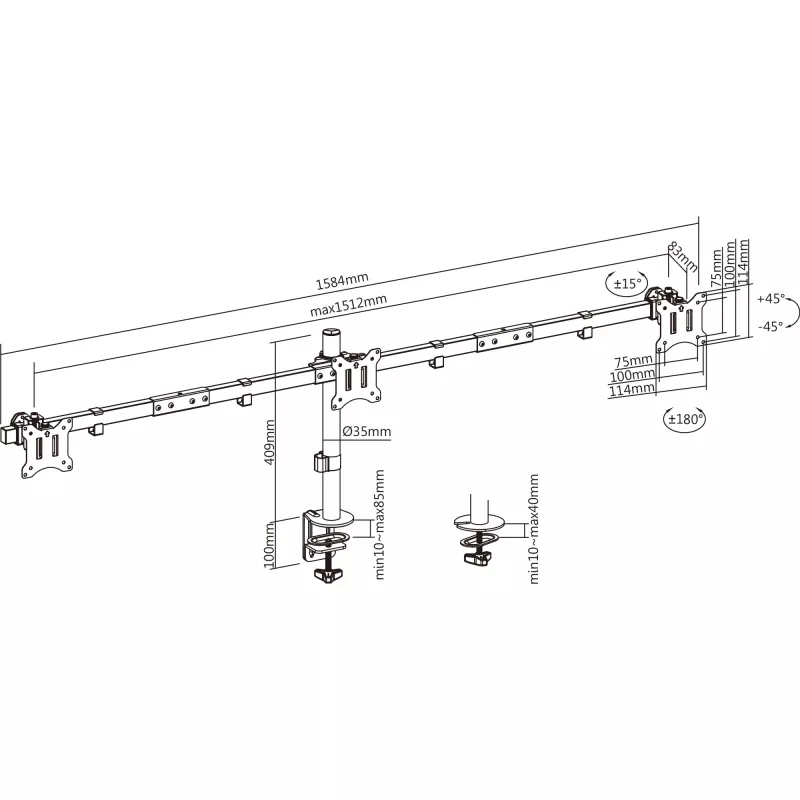 InLine βάση γραφείου για 3x TV / LED / TFT οθόνη έως 81cm 32 ίντσες μέγ. 7kg