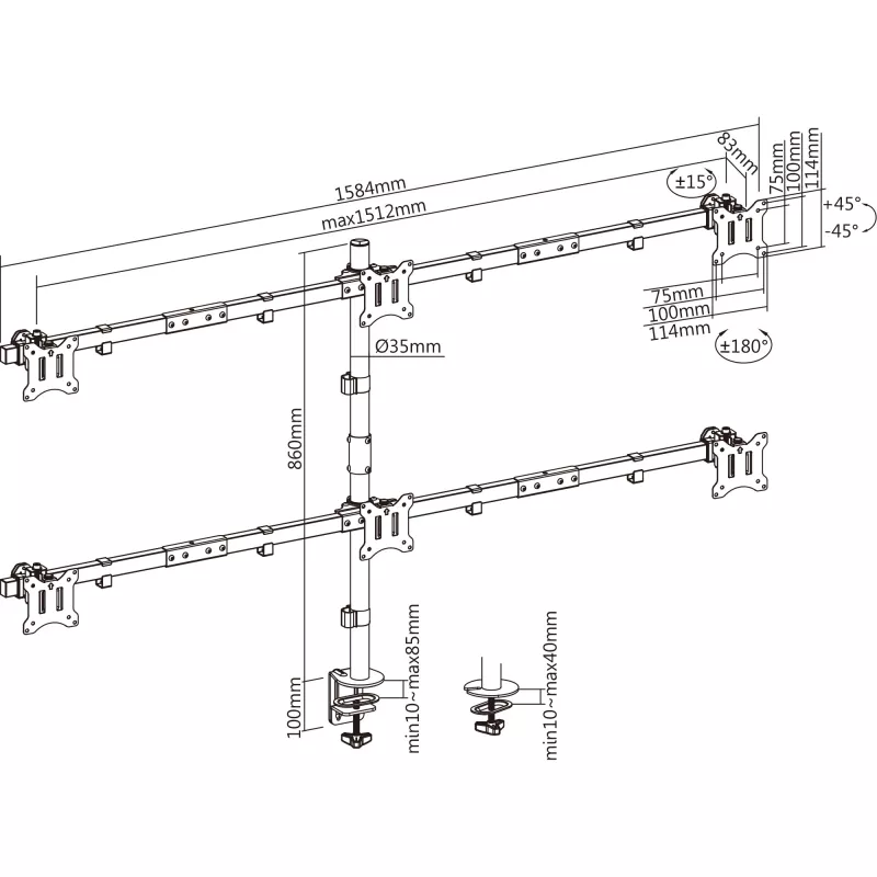 InLine βάση γραφείου για 6x TV / LED / TFT οθόνη έως 81cm 32 ίντσες μέγ. 7kg μαύρο