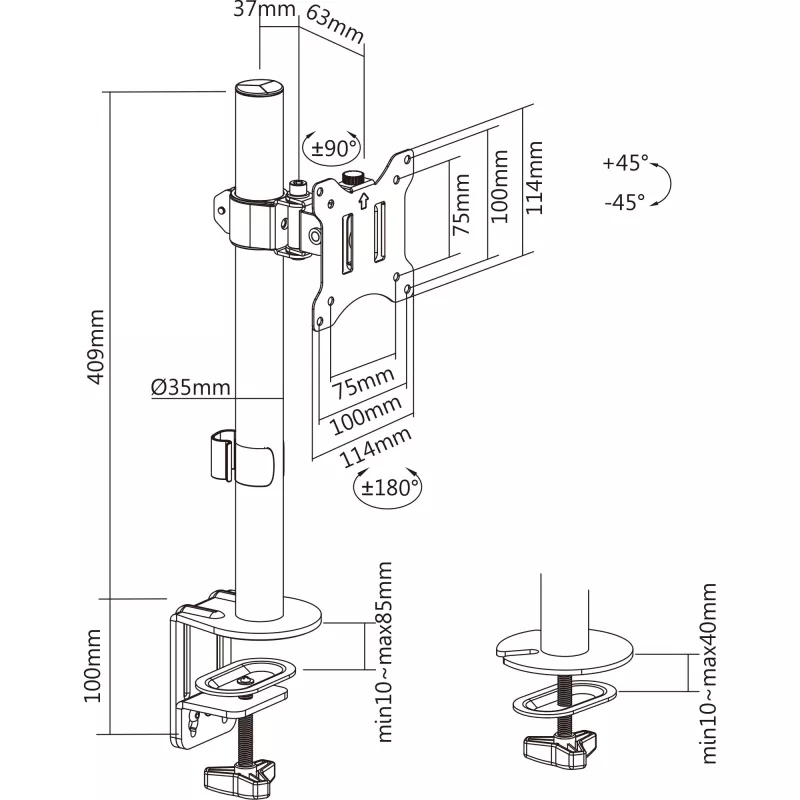 InLine βάση γραφείου για TV / LED / TFT οθόνη έως 81cm 32 ίντσες μέγ. 9kg μαύρο