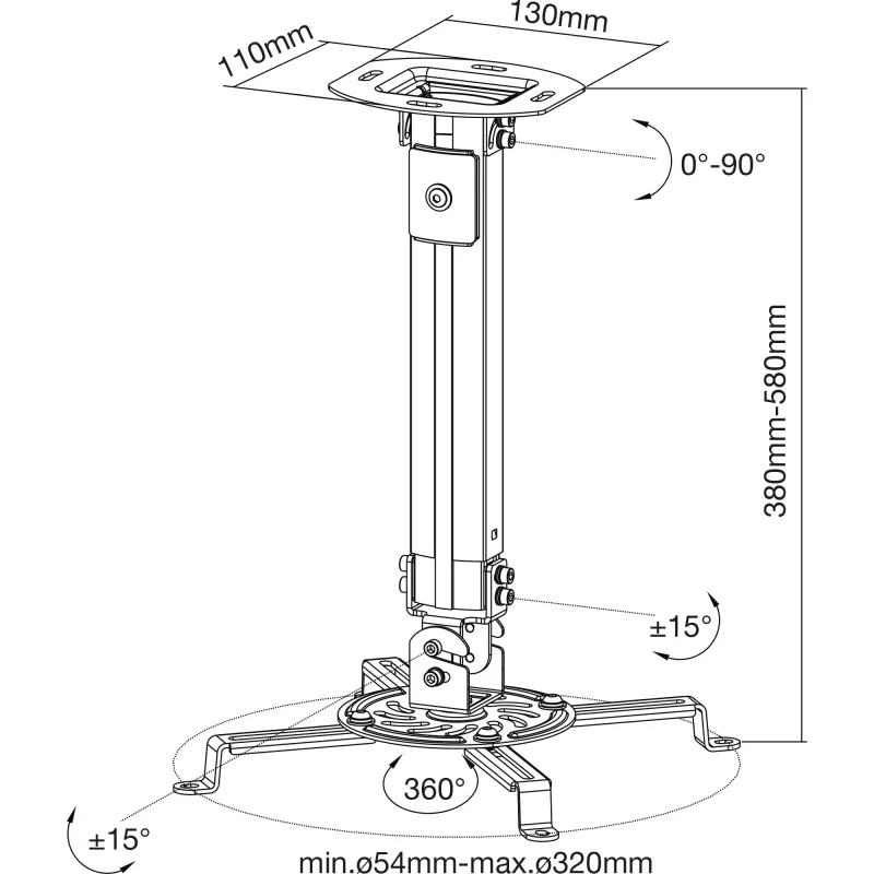 InLine Basic βάση οροφής προβολέα, 38-58cm, μέγ. 13,5kg