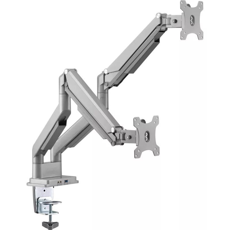 InLine βάση γραφείου με ανύψωση και USB/Audio, 2 οθόνες έως 81cm (32 ίντσες) 9kg, Ασημί