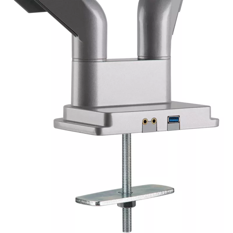 InLine βάση γραφείου με ανύψωση και USB/Audio, 2 οθόνες έως 81cm (32 ίντσες) 9kg, Ασημί