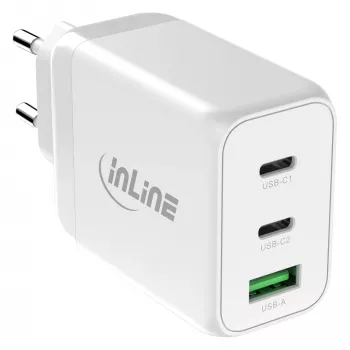 InLine φορητός φορτιστής 31506E — Καθολικός φορτιστής AC ταχείας φόρτισης για εσωτερικούς χώρους, είσοδος 100–240 V, έξοδος έως 20 V/5 A, 1x USB-A, 2x USB-C, Λευκό