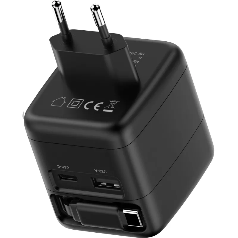 InLine τροφοδοτικό USB, 70 W, GaN, USB-C PD + USB-A QC, καλώδιο 60 cm, μαύρο