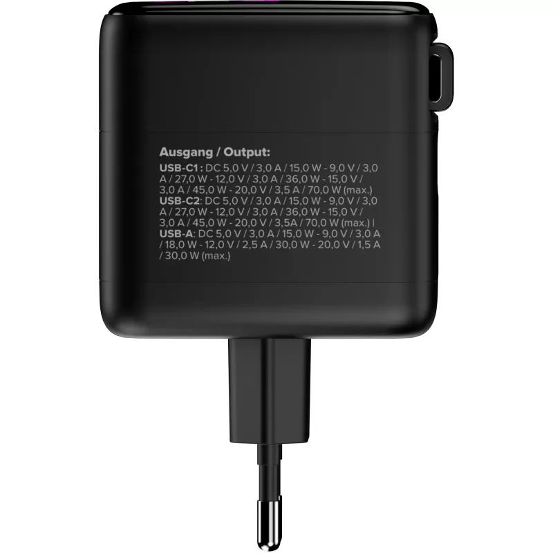InLine τροφοδοτικό USB, 70 W, GaN, USB-C PD + USB-A QC, καλώδιο 60 cm, μαύρο