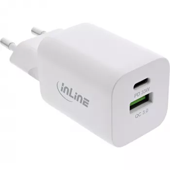 InLine τροφοδοτικό USB, φορτιστής USB-A + USB-C, 33W, PD + QC, λευκό