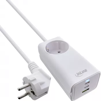 InLine τροφοδοτικό USB, φορτιστής GaN, 2x USB-C, 1x USB-A, PD 3.0, πρίζα ασφαλείας