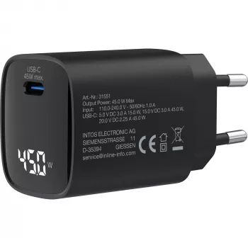 InLine USB PD τροφοδοτικό, φορτιστής GaN, 1 θύρα, USB-C, 45W, με ένδειξη