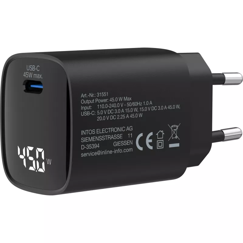 InLine USB PD τροφοδοτικό, φορτιστής GaN, 1 θύρα, USB-C, 45W, με ένδειξη