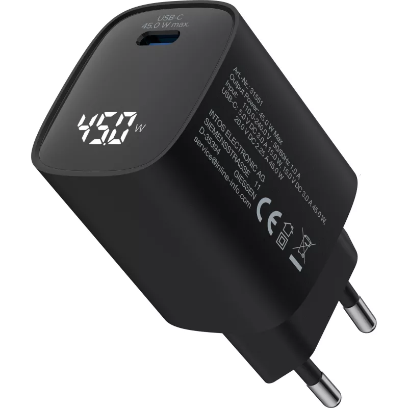 InLine USB PD τροφοδοτικό, φορτιστής GaN, 1 θύρα, USB-C, 45W, με ένδειξη