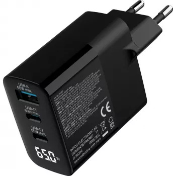InLine USB PD τροφοδοτικό, φορτιστής GaN, 3 θέσεων, USB-C + USB-A, 65 W, με οθόνη