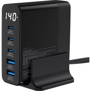 InLine USB PD τροφοδοτικό, φορτιστής GaN, 5 θυρών, USB-C + USB-A, 140W, με ένδειξη