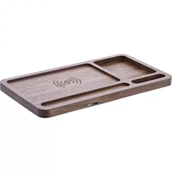 InLine Οργανωτής WoodCharge με επιφάνεια φόρτισης Qi και πηγή τροφοδοσίας USB