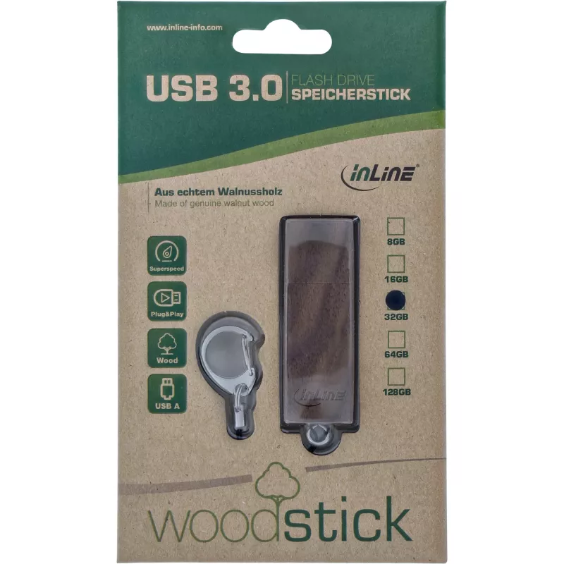 InLine Μονάδα flash USB 3.0, καρυδιά, με μπρελόκ, 8 GB