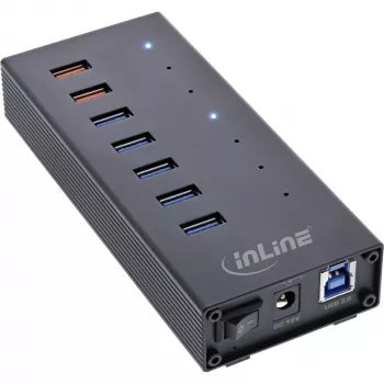 InLine Hub USB 3.2 Gen.1 7 θυρών με θήκη αλουμινίου και τροφοδοτικό 2,5A, μαύρο