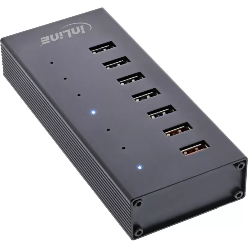 InLine Hub USB 3.2 Gen.1 7 θυρών με θήκη αλουμινίου και τροφοδοτικό 2,5A, μαύρο