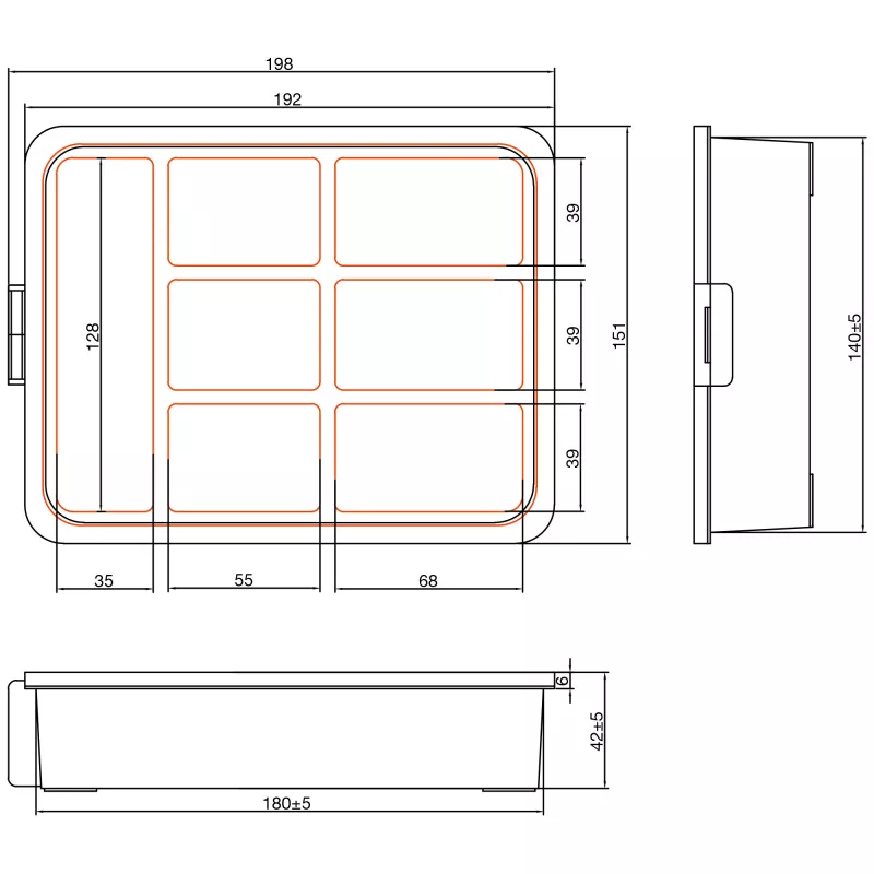 InLine κουτί μικροϋλικών, 7 θήκες, 180 x 140 x 40 mm, πορτοκαλί