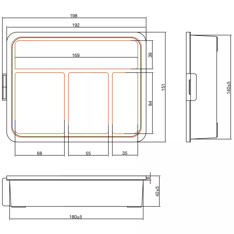 InLine κουτί μικρών ποσοτήτων, 4 θήκες, 180x140x40mm, πορτοκαλί