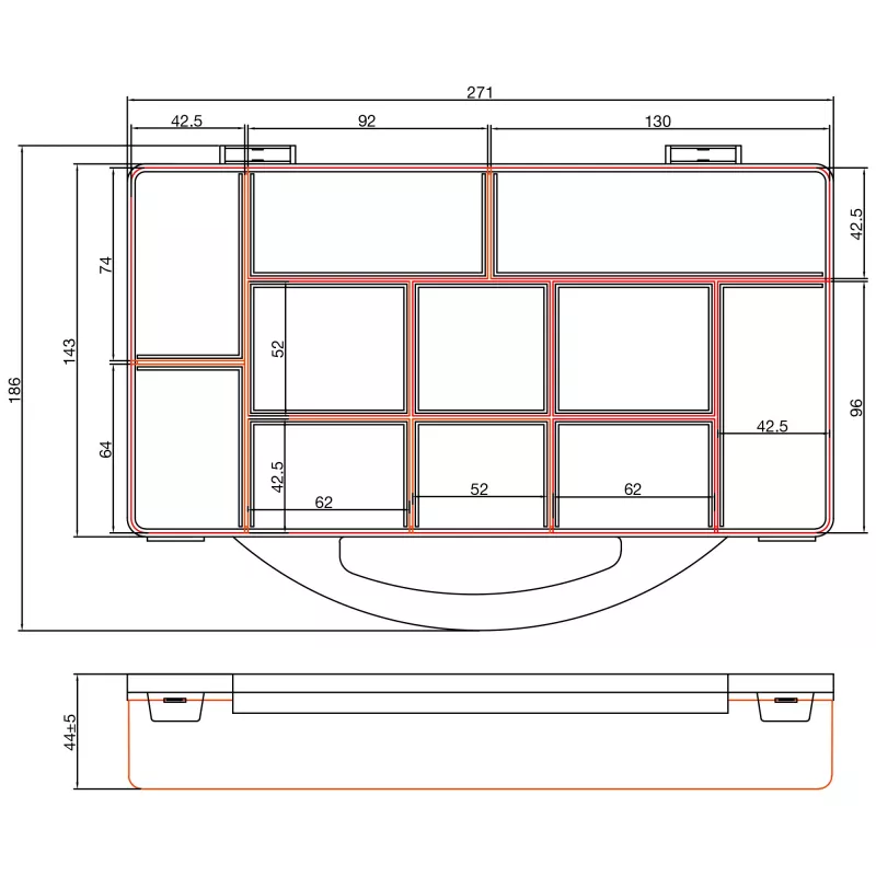 InLine κουτί μικροαντικειμένων, 11 θήκες, 271x186x40mm, πορτοκαλί