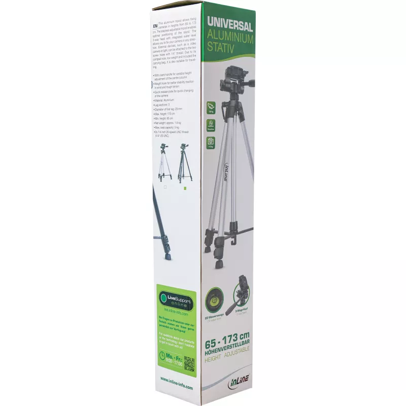 InLine Professional ελαφρύ τρίποδο ασημί αντοχή 5 kg ύψος 173 cm