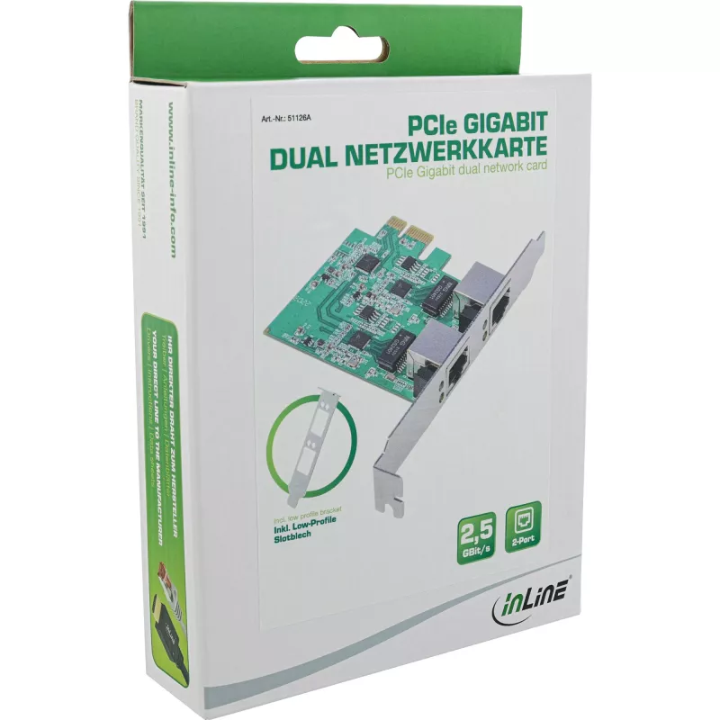 InLine 51126A κάρτα δικτύου Dual 2,5 Gigabit, 2x RJ45, PCIe x1, με βάση LP