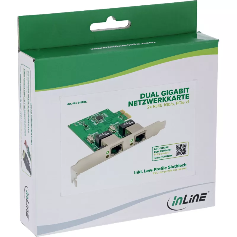 Κάρτα δικτύου InLine 51128K διπλή Gigabit 2x RJ45 PCIe x1