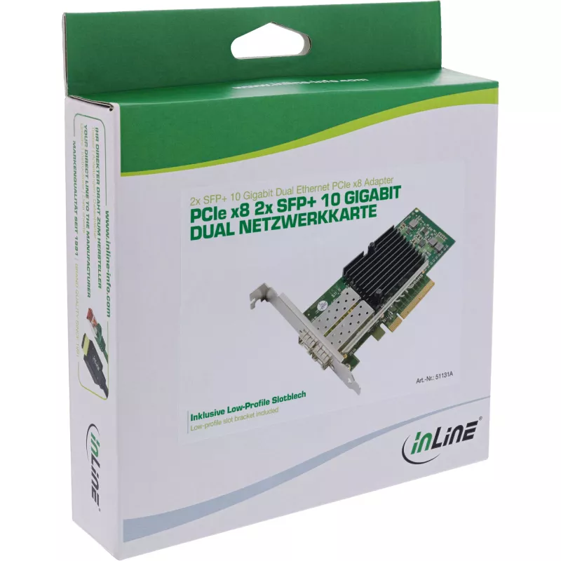 InLine διπλή κάρτα δικτύου 10 Gigabit, 2x SFP+, PCIe x8, με LP-Blende