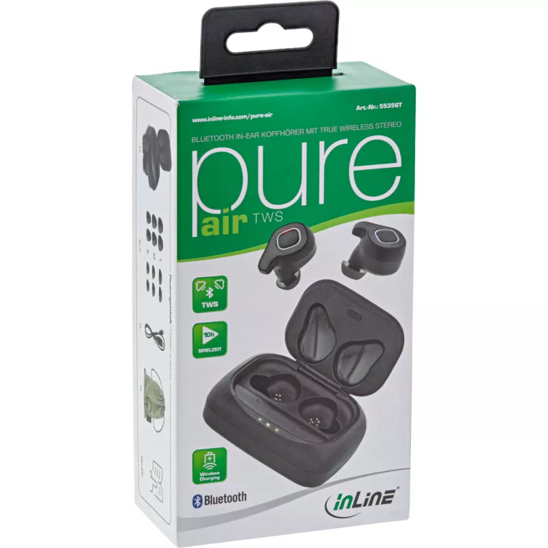 InLine PURE Air TWS, ασύρματα ακουστικά Bluetooth In-Ear με Qi-Case Powerbank