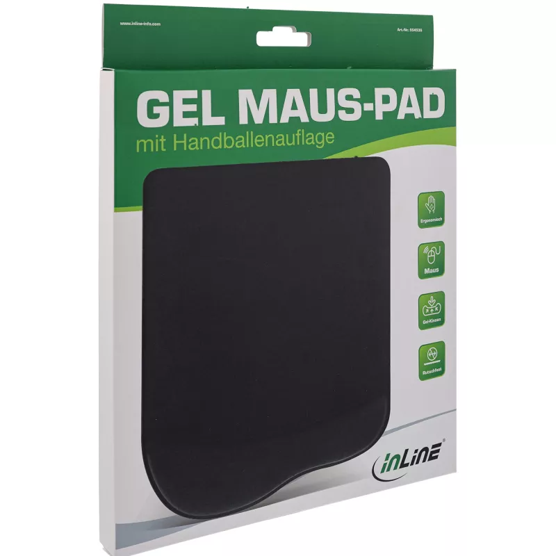 InLine Mauspad, στήριγμα καρπού gel, 235x185x25mm, μαύρο
